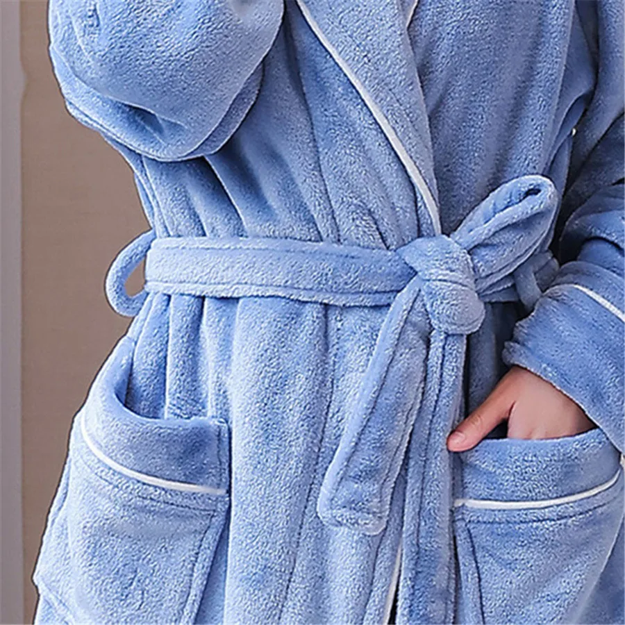 Men\'s Winter Thicken Flannel Robes V Neck Warm Bathrobe with Belt Men Fluffy Shower Robe Dressing Gown Male Sleepwear Housewear