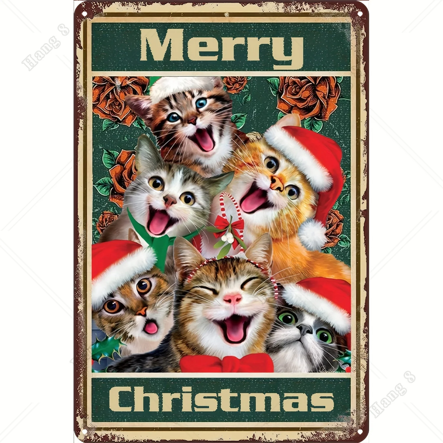 Cute Cats Santa's Hat Metal Sign Christmas Decoration Festivals Decor Funny Christmas Party Decoration Party Favors Room Decor