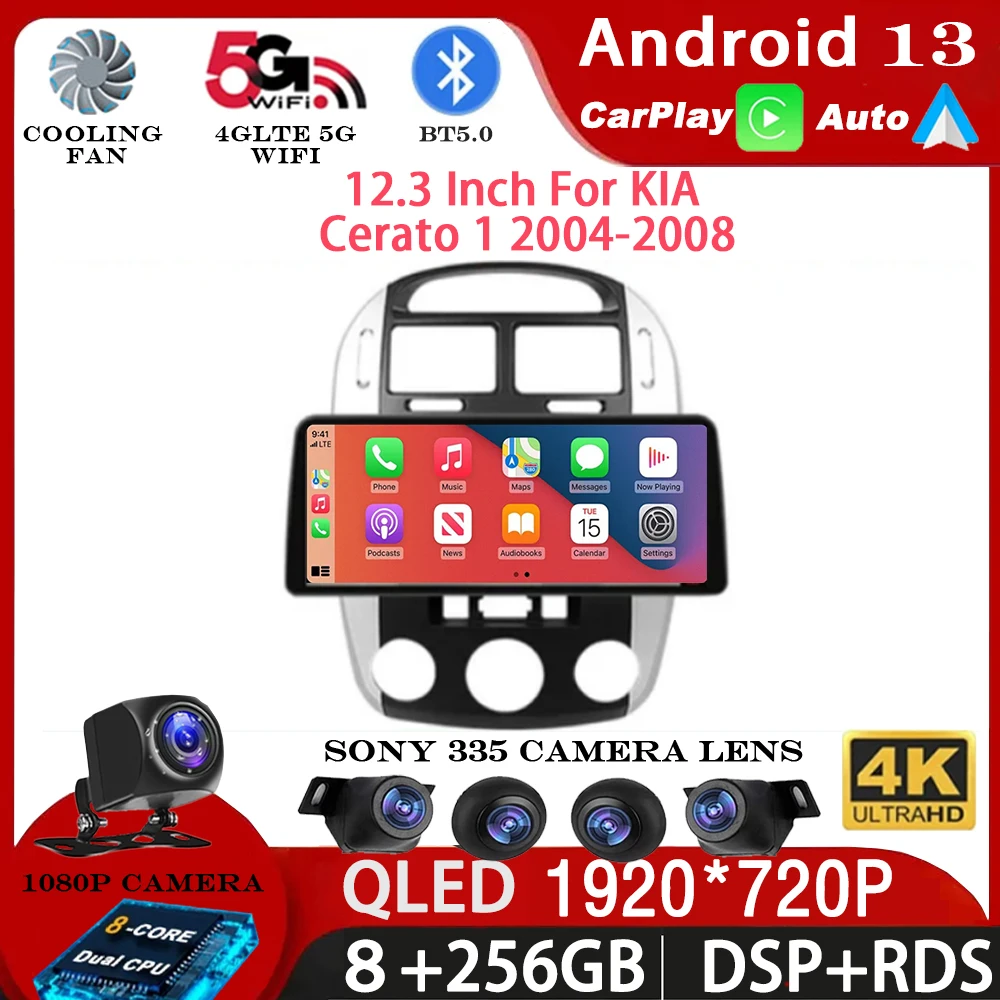 12.3 Inch Android 13 For KIA Cerato 1 2004 2005 2006-2008 Car Radio Multimedia Video Player QLED GPS Navigation DSP 360 WIFI 5G