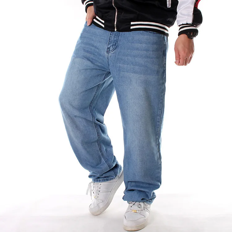 

European and American light blue plus size jeans men's loose casual trend hip hop HIPHOP hip-hop trousers skateboard pants