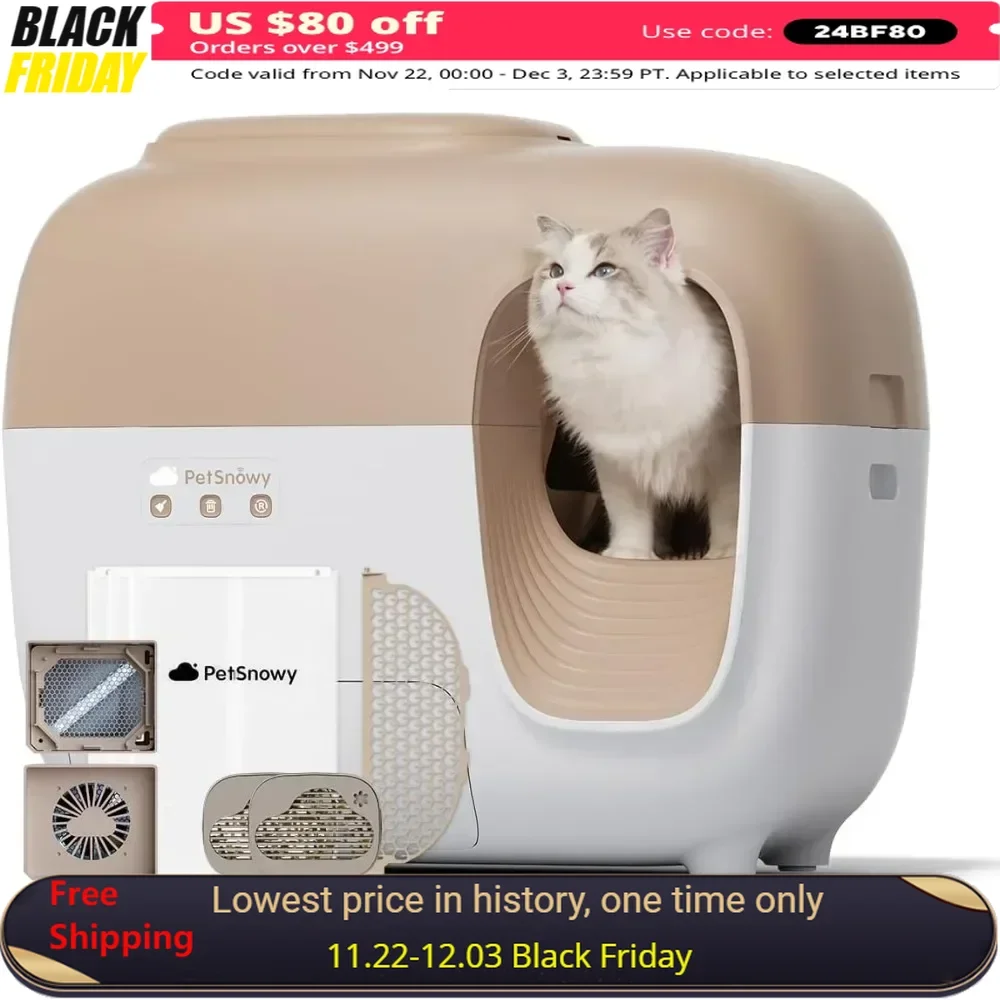 Snow+ Self Cleaning Automatic Cat Bedpans Litter Box Zero Smell TiO2 Photocatalyst System Automatic Cat Bedpans