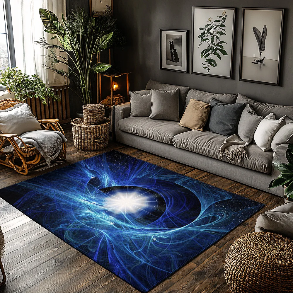 

Tuniu Cosmic Galaxy Blue Abstract Space Rug Non-Slip Floor Mat for Home Living Room Bedroom