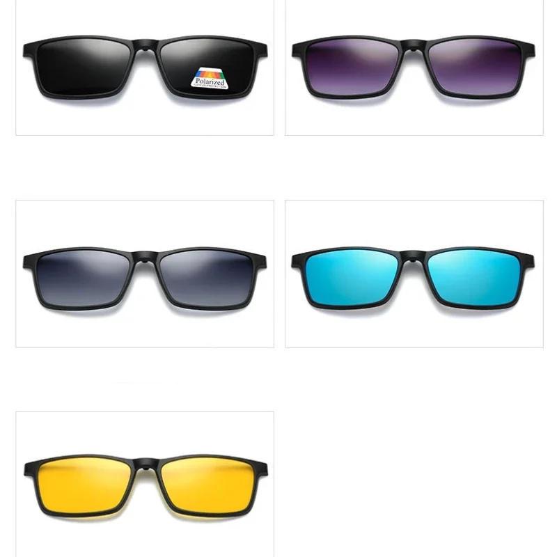 OLLYMURS Ultra-light 1+5 Magnetic Suction Polarized Clip Eyewear TR90 Retro Square Optical Prescription Eyeglasses Frame Men