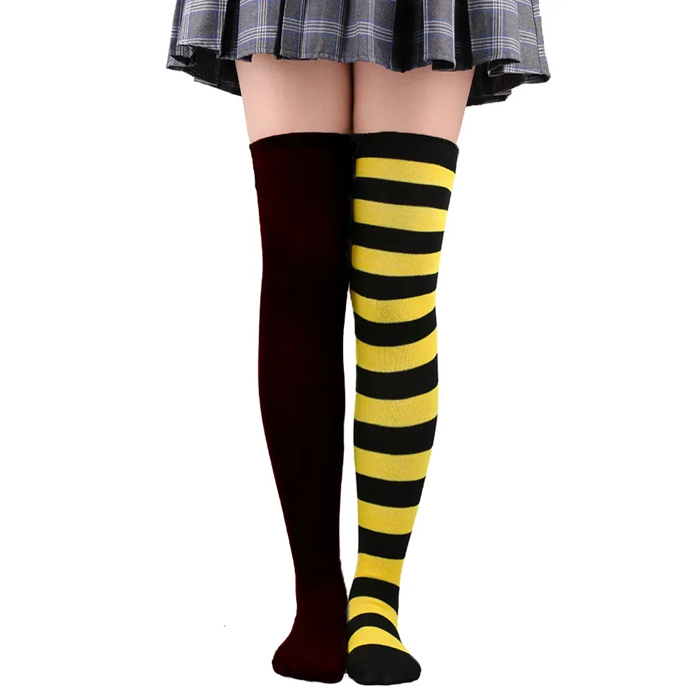 Sexy Anime Women's Two Toned Clown Tights Thigh High Socks Striped Stockings for Women Long Tube Over Knee Cosplay Costume