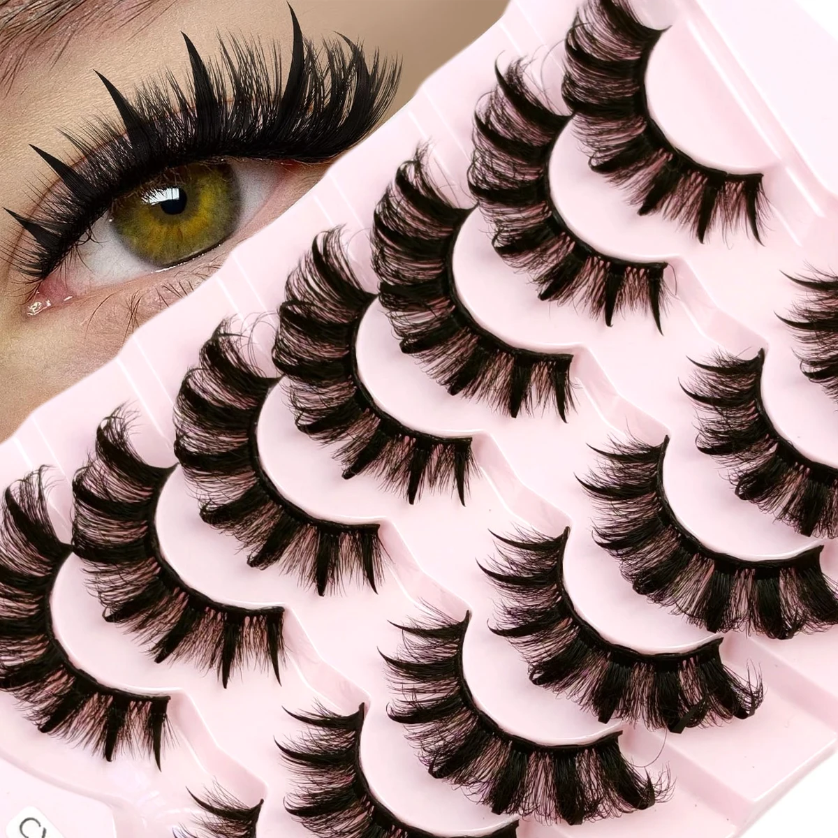 AMSDCN Manga Faux Mink Lash Spikes Wispy Thick Natural Full Strip Lashes New Makeup Fluffy Mink Eyelashes 7 Pairs Pack ﻿