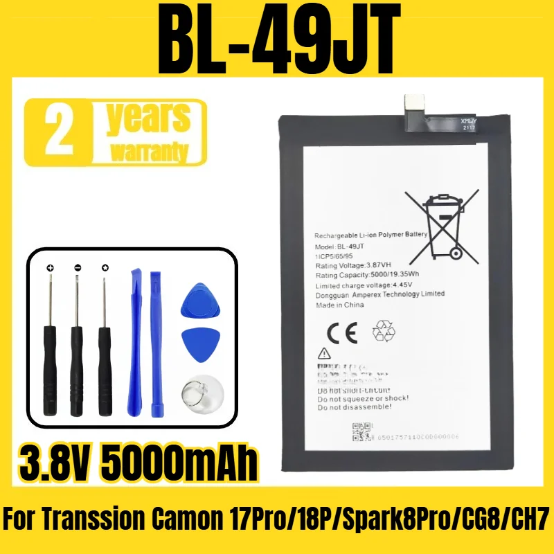 

Applicable to Transsion Camon 17Pro/18P/Spark8Pro/CG8/CH7 Battery BL-49JT Mobile Phone Battery Delivery Tool 3.8V 5000mAh