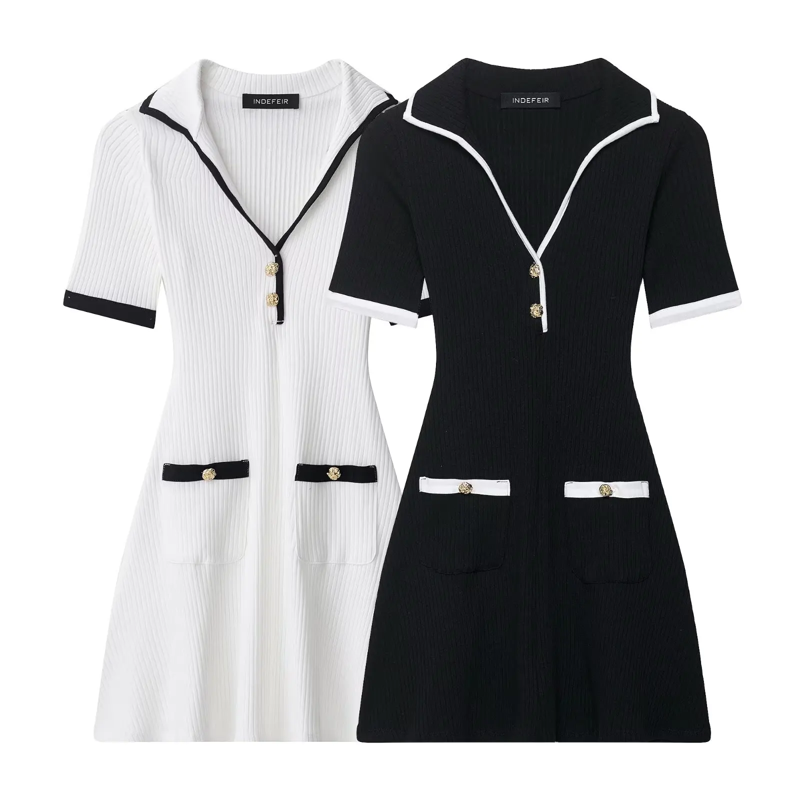 NINE ZA Damen Slim Fit Ort Sve Dr mit Metallknopf gerippter elastischer Rock lässig H-Version Sommer Faion Damen Cl...