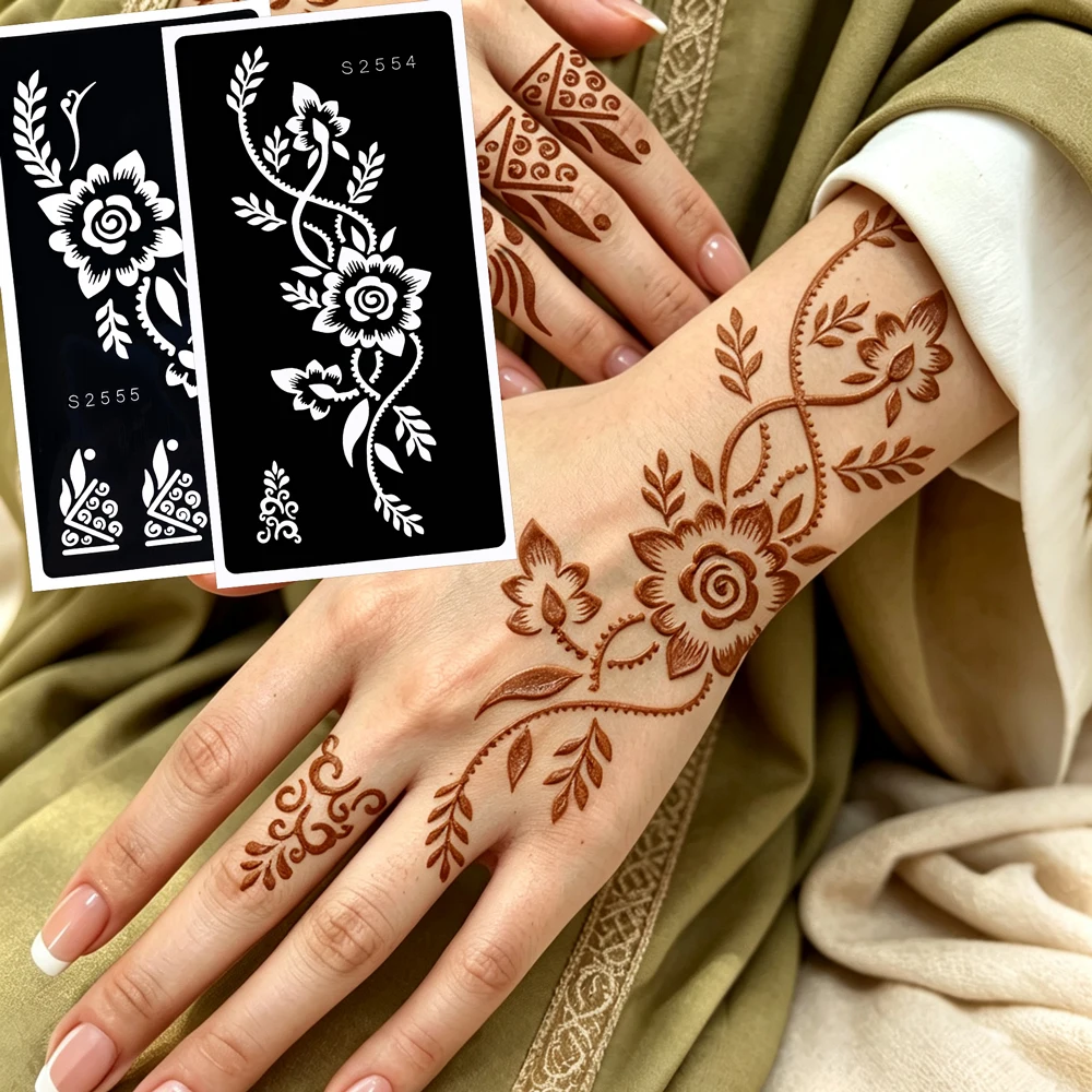 2pcs Flower Tattoo Stencils Floral Henna Stencils For Women Hand Foot Body Painting Stickers Festival and Wedding Body Art