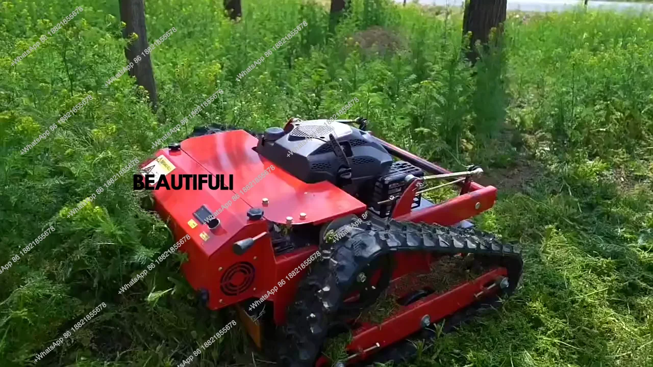 Remote-controlled lawn mower on tracks, fully automatic, four-wheel drive, multifunctional, for orchard, de-