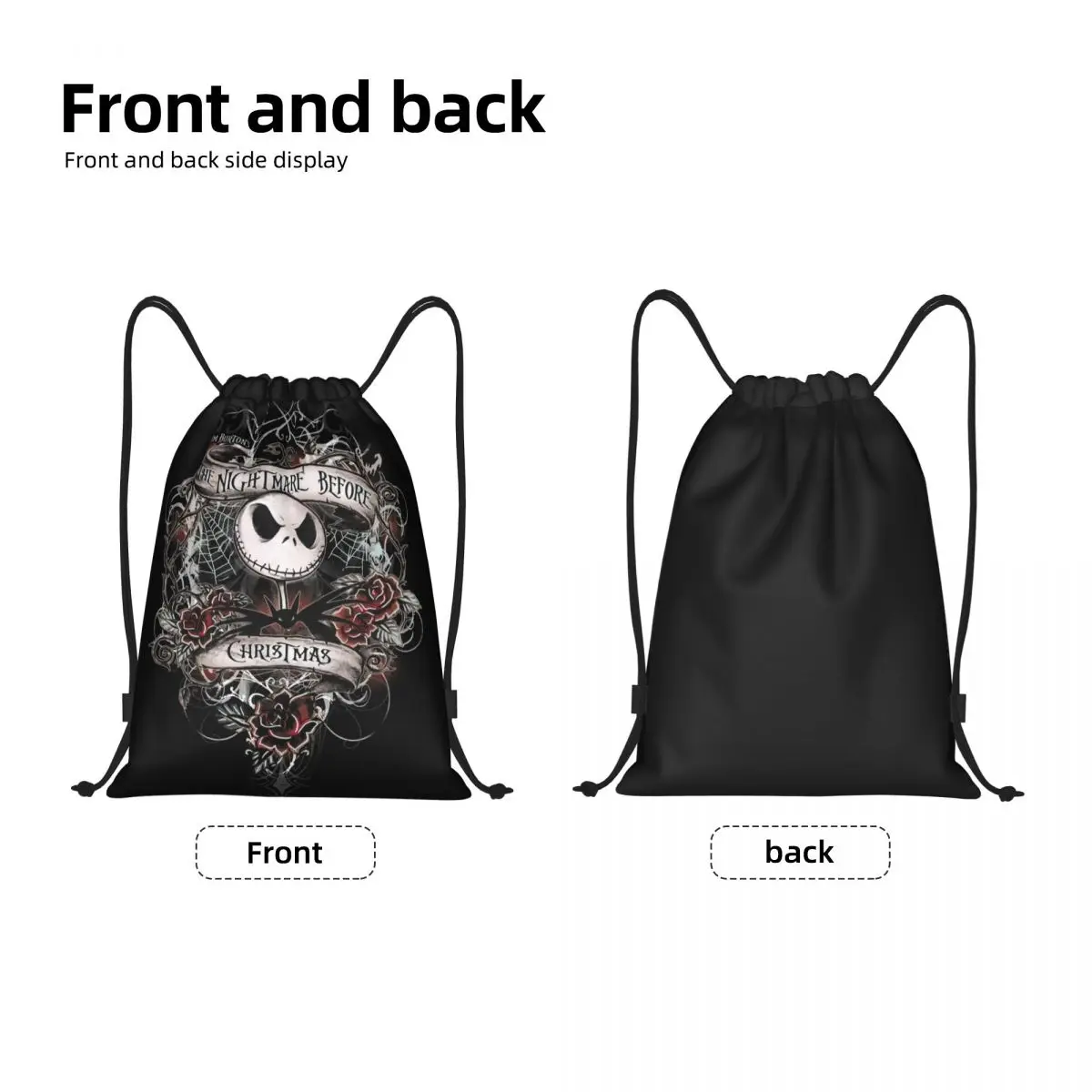 Custom Jack Skellington Drawstring Backpack Women Men Sport Gym Sackpack Portable Pumpkin King Shopping Bag Sack