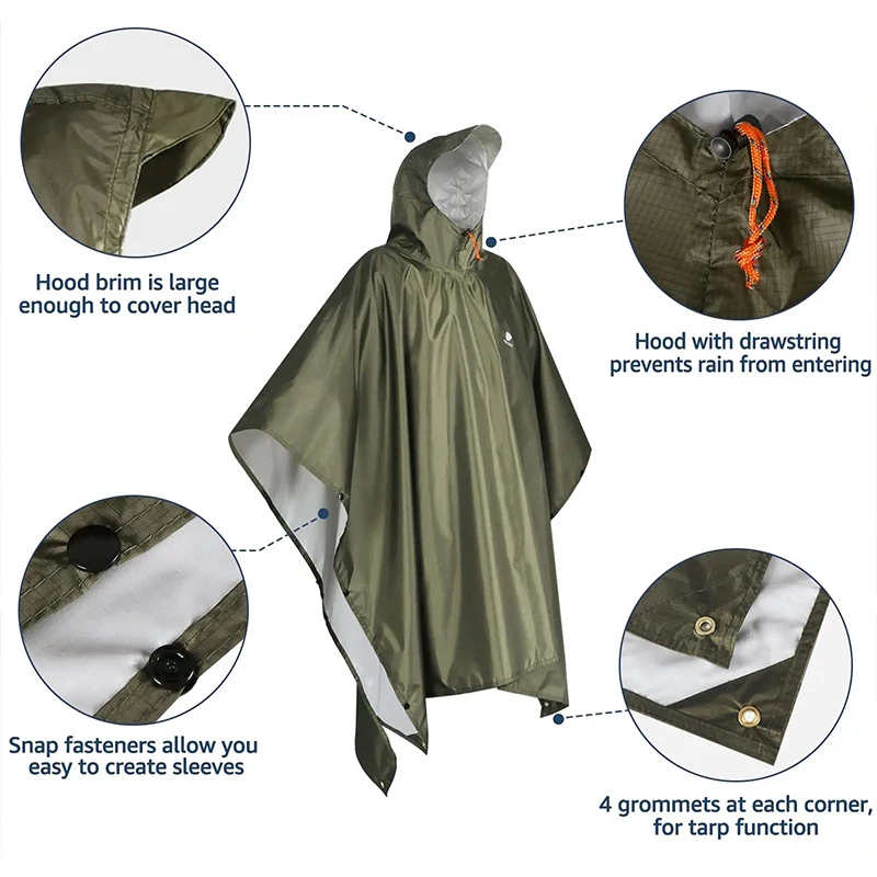 3 in 1 cloak raincoat Sky canopy floor mat adult outdoor hiking cycling PU lightweight portable multifunctional raincoat