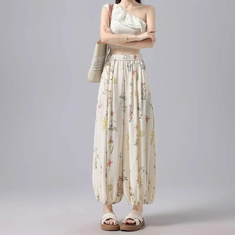 Harlan Pants Women's Summer Thin Lantern Pants Small Size Sunscreen Cool Wide Leg Pants Commute Style High Waist Q495
