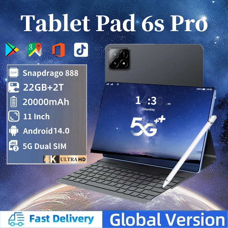 

Xioaml Pad 6S Pro Tablet 11inch HD 4K Android 14 16GB+1T 20000mAh 5G Dual SIM Phone Call Bluetooth WiFi GPS WPS Tablet PC 2024