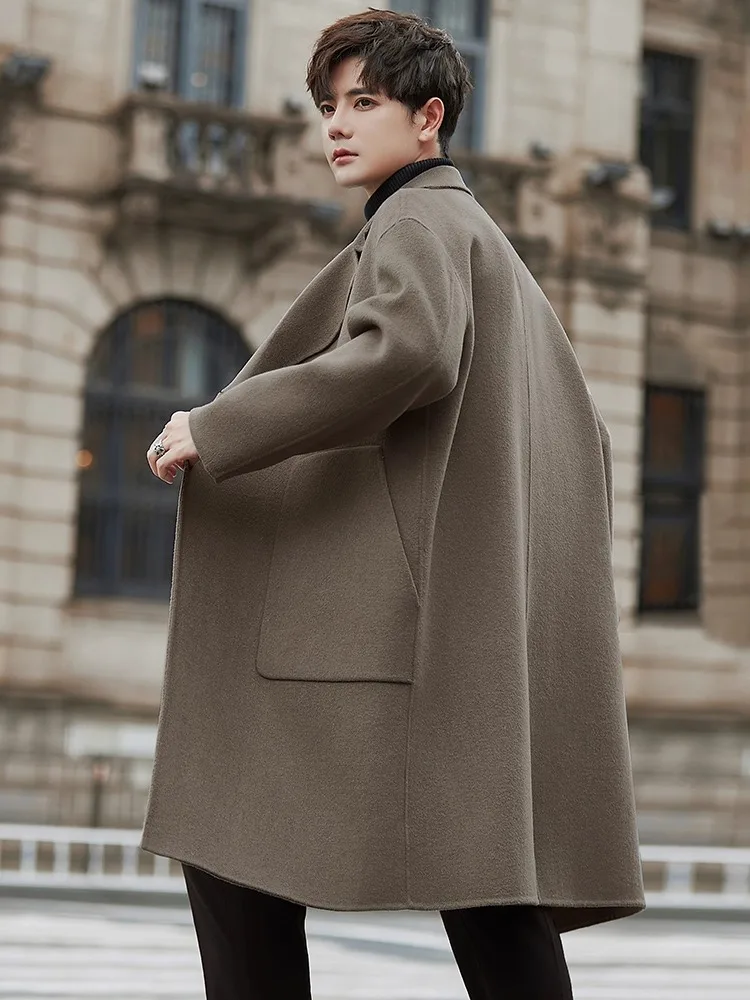 Men's Double-Faced Woolen Coat Mid-Length Thickened Autumn Winter Fashion City Style Casual Outerwear Korean Version Jacket