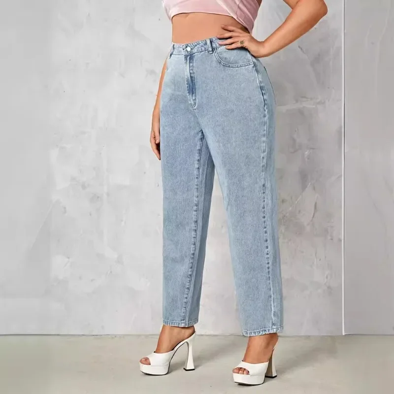 Jeans da donna con cerniera di grandi dimensioni Pantaloni Harem azzurri Jeans da donna casual comodi affusolati elastici