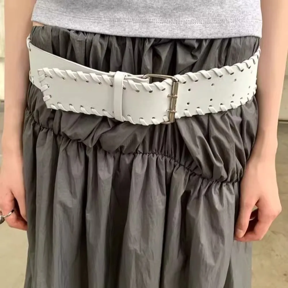 شخصية المنسوجة بولي Leather حزام من الجلد Y2k Harajuku المرأة حزام عريض الكورية نمط حزام خصر قبعات رعاة البقر الغربية حزام فتاة حار