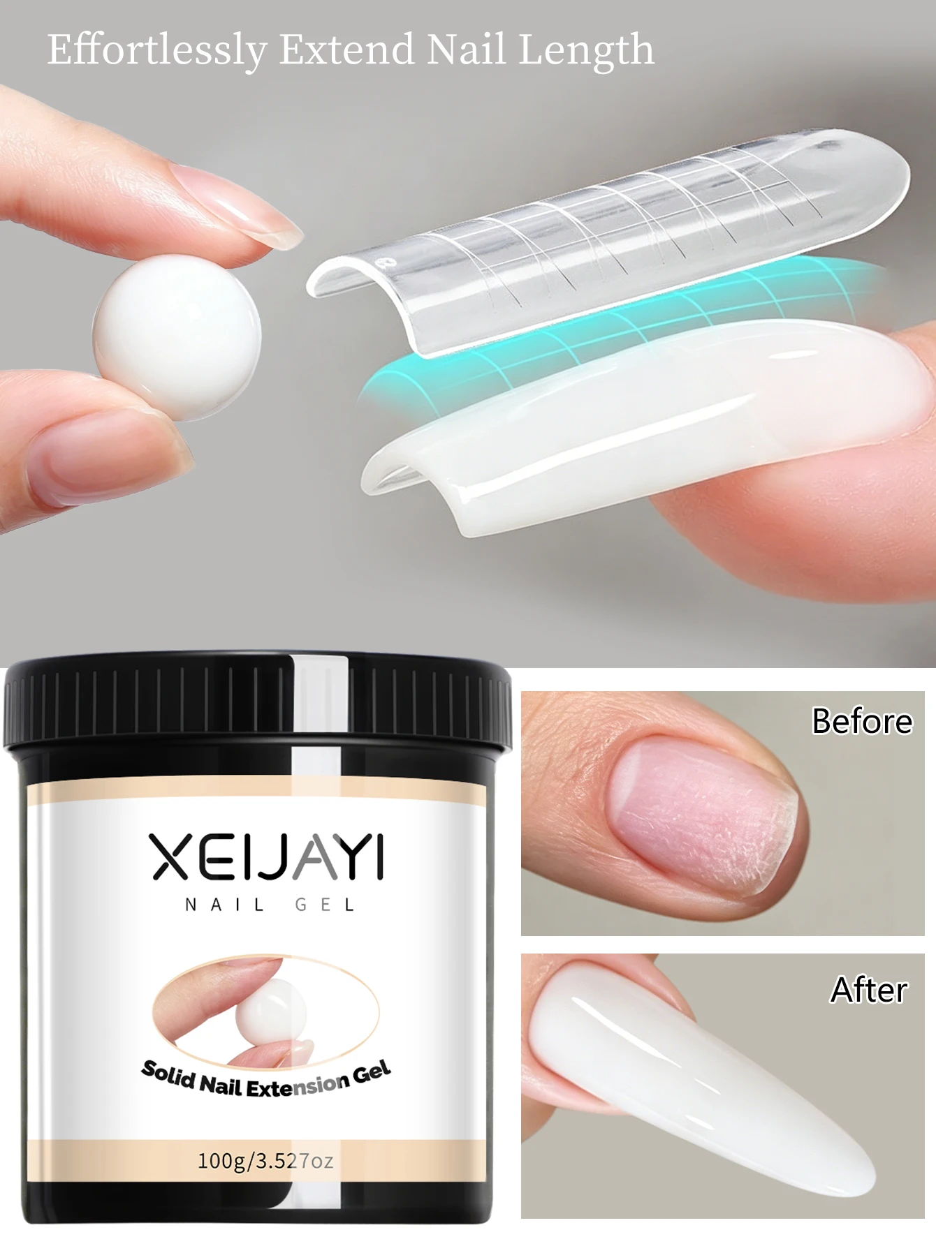 XEIJAYI 1 Stück 100g Weißes Weiches Nageltips-Gel für Künstliche Nägel UV-Gel Nagelverlängerung Funktionelles Design Maniküre-Werkzeuge – Detail 7