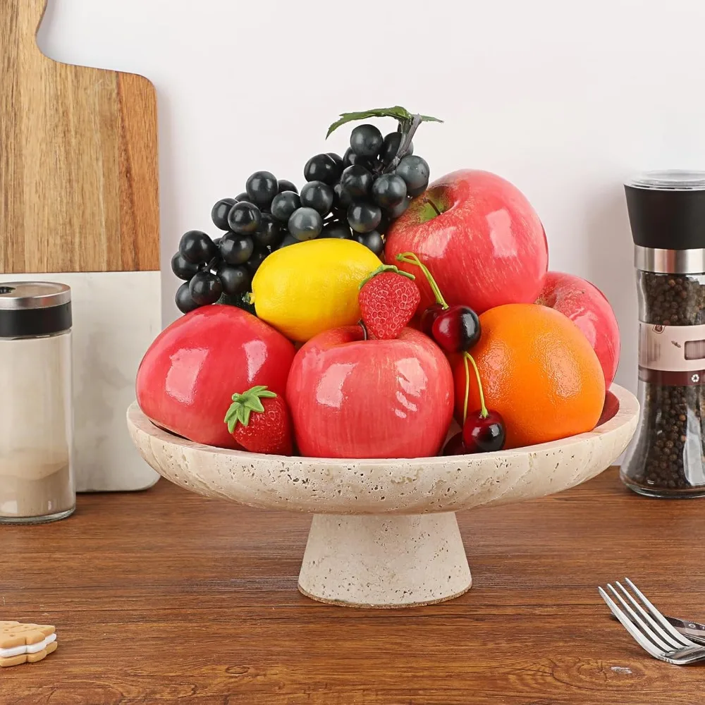 Grand bol à fruits en travertin naturel de 10 pouces, bol de comptoir de cuisine en pierre décorative pour fruits et usage décoratif