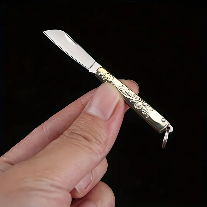 Mini Brass Folding Knife, Portable Pocket Knife, Gift Key Chain Pendant, Express Unboxing, Sharp Fruit Knife