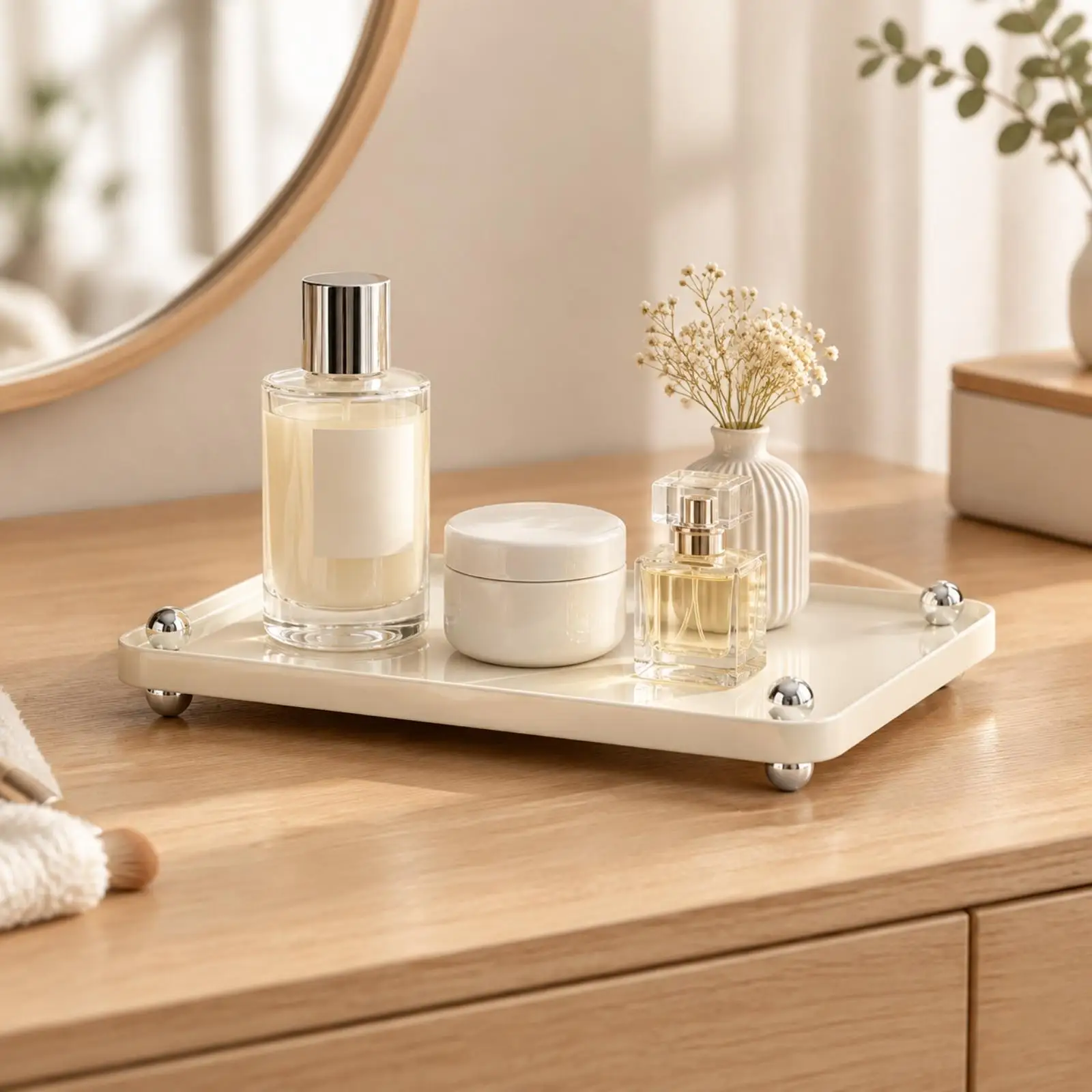 Rectangular Storage Tray with Raised Edges No-Drilling Desktop Storage Tray for Bathroom Counters, Living Rooms