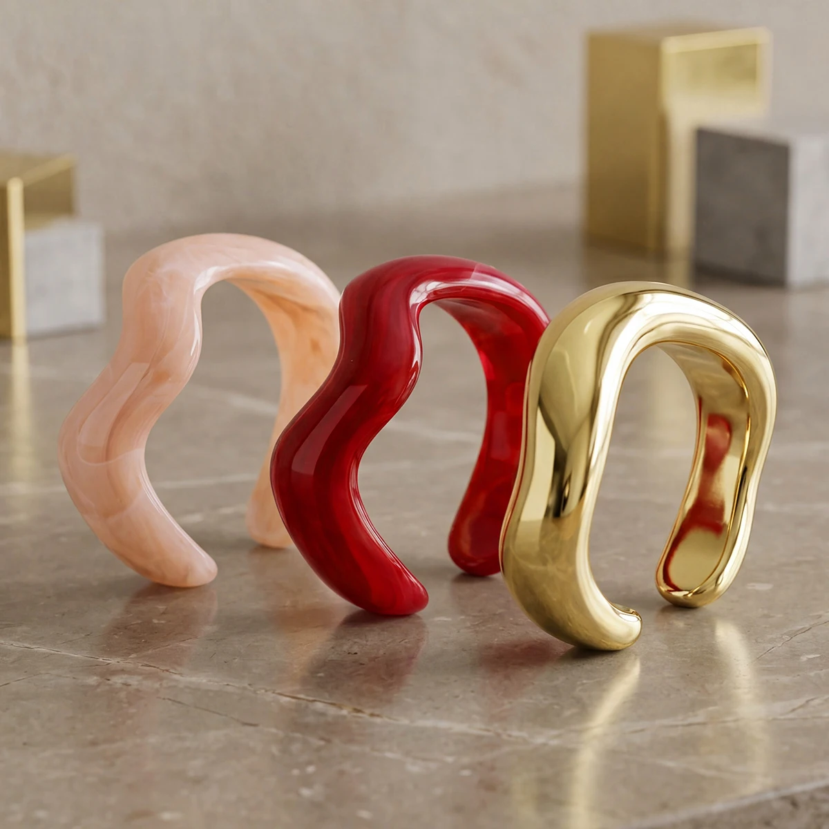 3pcs Retro Minimalist Wavy Acrylic CCB Material Pink Hoop Bangle Bracelet For Women Daily Wear Stackable Holidays Jewelry Gift