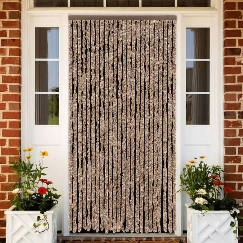 Beige & Dark Brown Chenille Fly Curtain 100x220 cm - Stylish Window Treatment