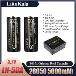 LiitoKala Lii-50A - Batería recargable puntiaguda de 3,7 V y 26650 mAh, descargador 26650-50A 20A, batería de alta potencia para linterna y herramientas eléctricas