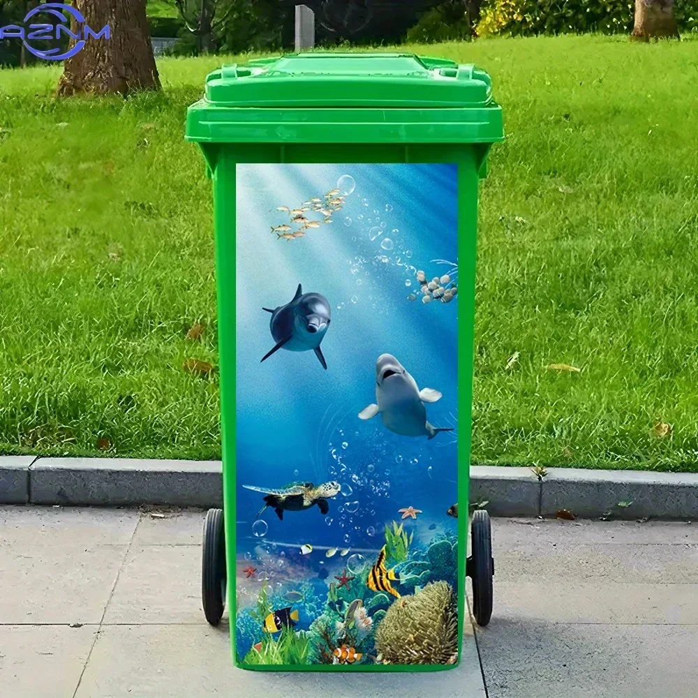 2D 1PC1pc Vibrant Dolphin and Turtle Underwater Scene PVC Vinyl Decal - Ocean Animal Wall Art for Trash Can, DIY Room Decor, S