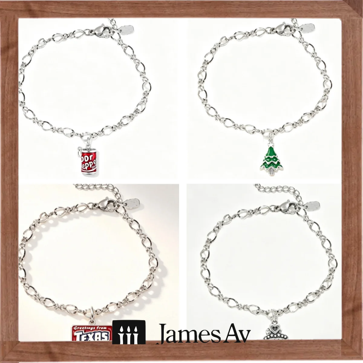 S925 Silver Vintage Oxidized Charm Bracelet Soda Can Christmas Tree Texas Sign Crown Enamel Pendant Jewelry Gift