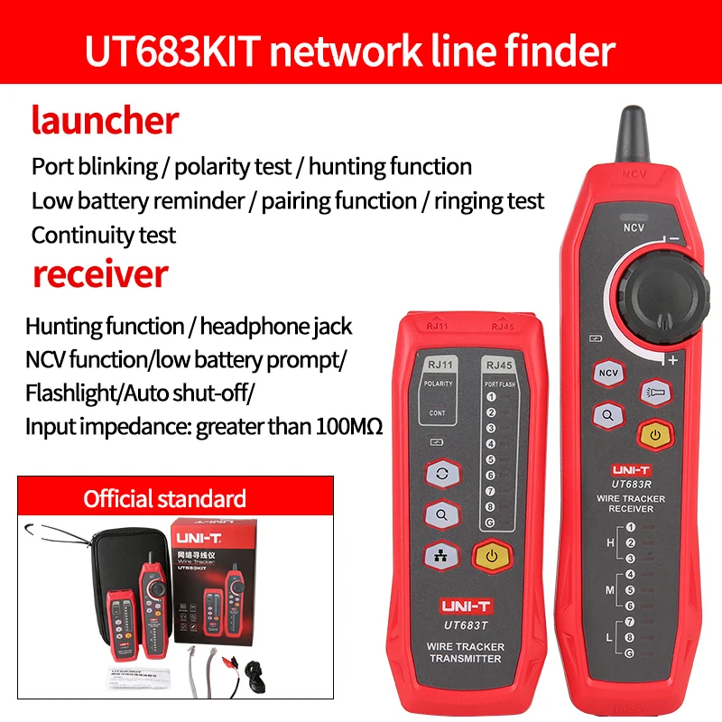 UNI-T UT683KIT Lan Tester Netwerk Draad Tracer Kabel Tracker RJ45 RJ11 Telefoonlijn Finder Repareren Networking Tool