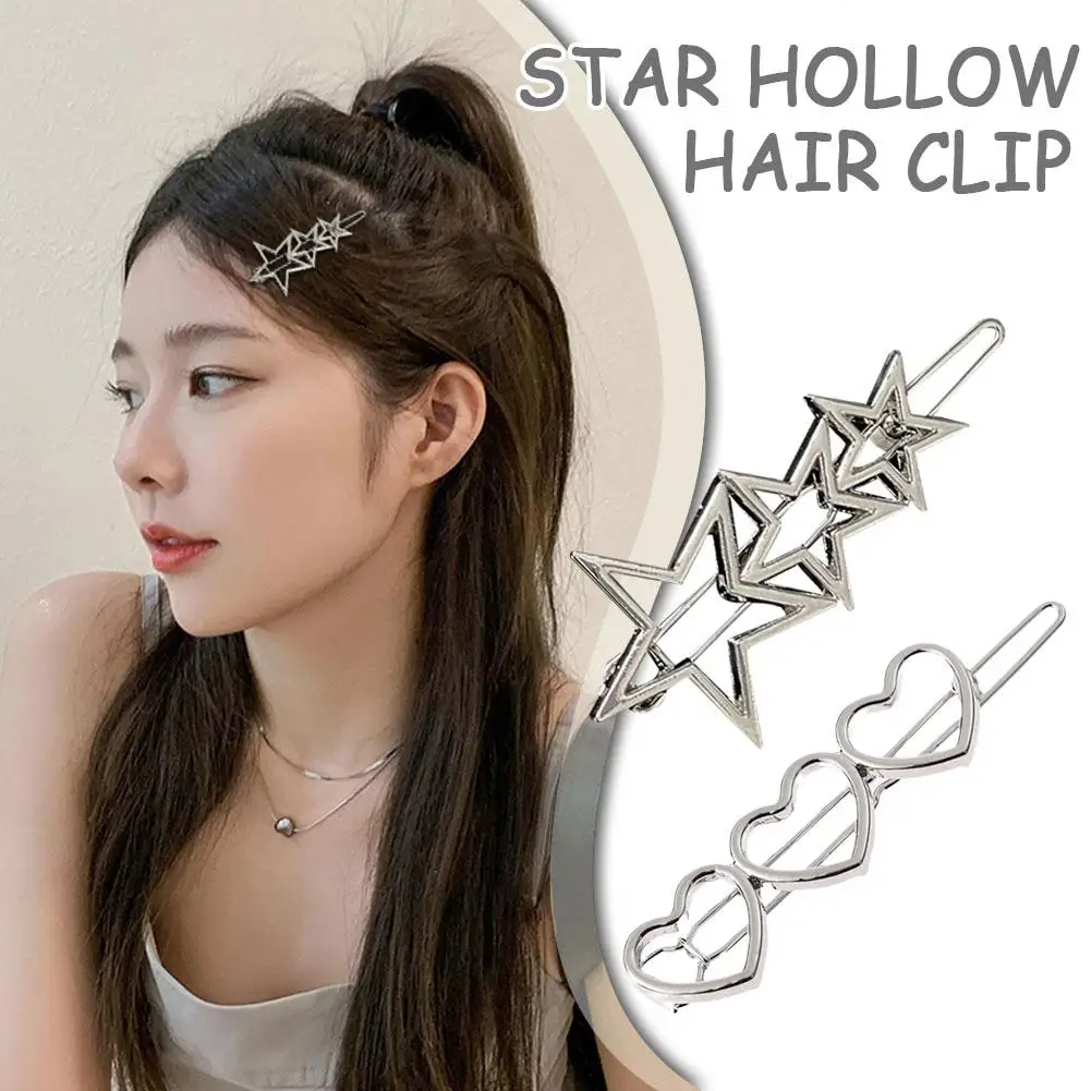 2pcs Y2K Spicy Girl Star Hairpin Sweet Cool Girl Hollow Out Five-pointed Star Heart Hairpin Fashion New Woman Hair Accessories