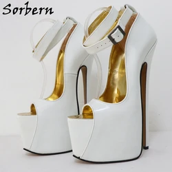 Sorbern 24cm doppio cinturino alla caviglia donna pompa tacchi alti in vera pelle Open Toe Platform Heel Shoes Fetish Party Shoes Custom