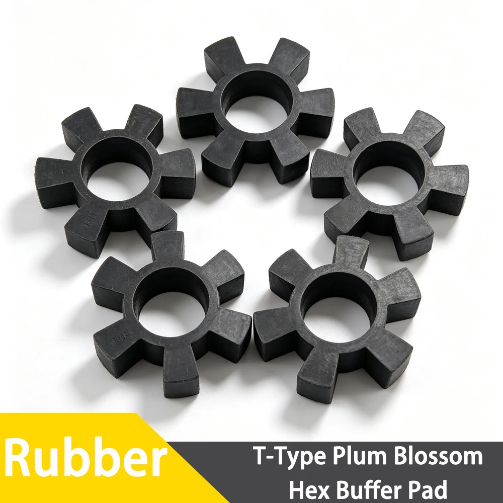 2-5Pcs T65-T125 Black T-Type Plum Blossom Hex Rubber Buffer Pad Shock Absorbing Elastic Block For Motor Water Pump Jaw Coupler