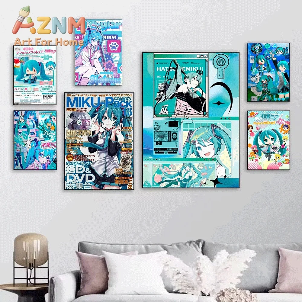 Hatsune Miku Cute Magazine Cover Anime Canvas Painting Frameless Wall Art Print Poster Home Bedroom Living Room Kawaii Charact