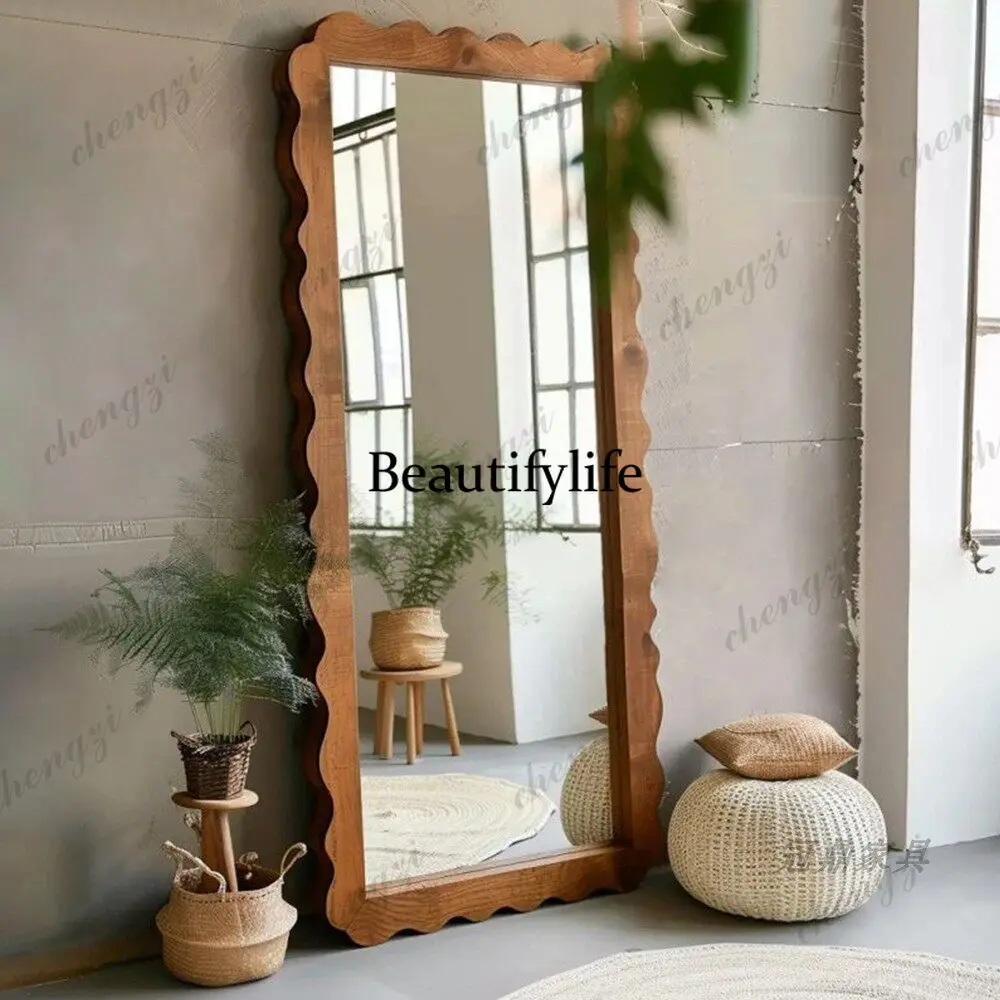 European style irregular wall fitting mirror American light luxury high value wooden full body mirror household