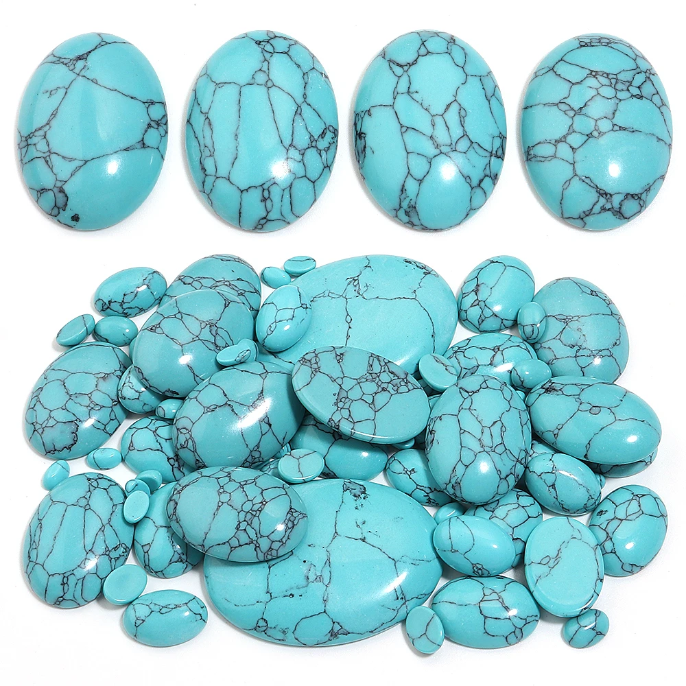 2–10 Stück natürliche blaue Türkis-Cabochons, ovale Cabochons mit flacher Rückseite, lose Perlen für die Schmuckherstellung, DIY-Ring, Halskette, Zubehör