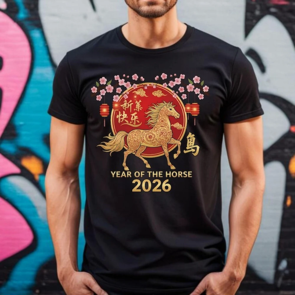 Pferd Neujahr 2026 Shirt Chinesisches Sternzeichen T-Shirt China Neujahr 2026 Sweatshirt Pferdejahr Geschenk T-Shirt Herren Damen Urlaubsoberteile