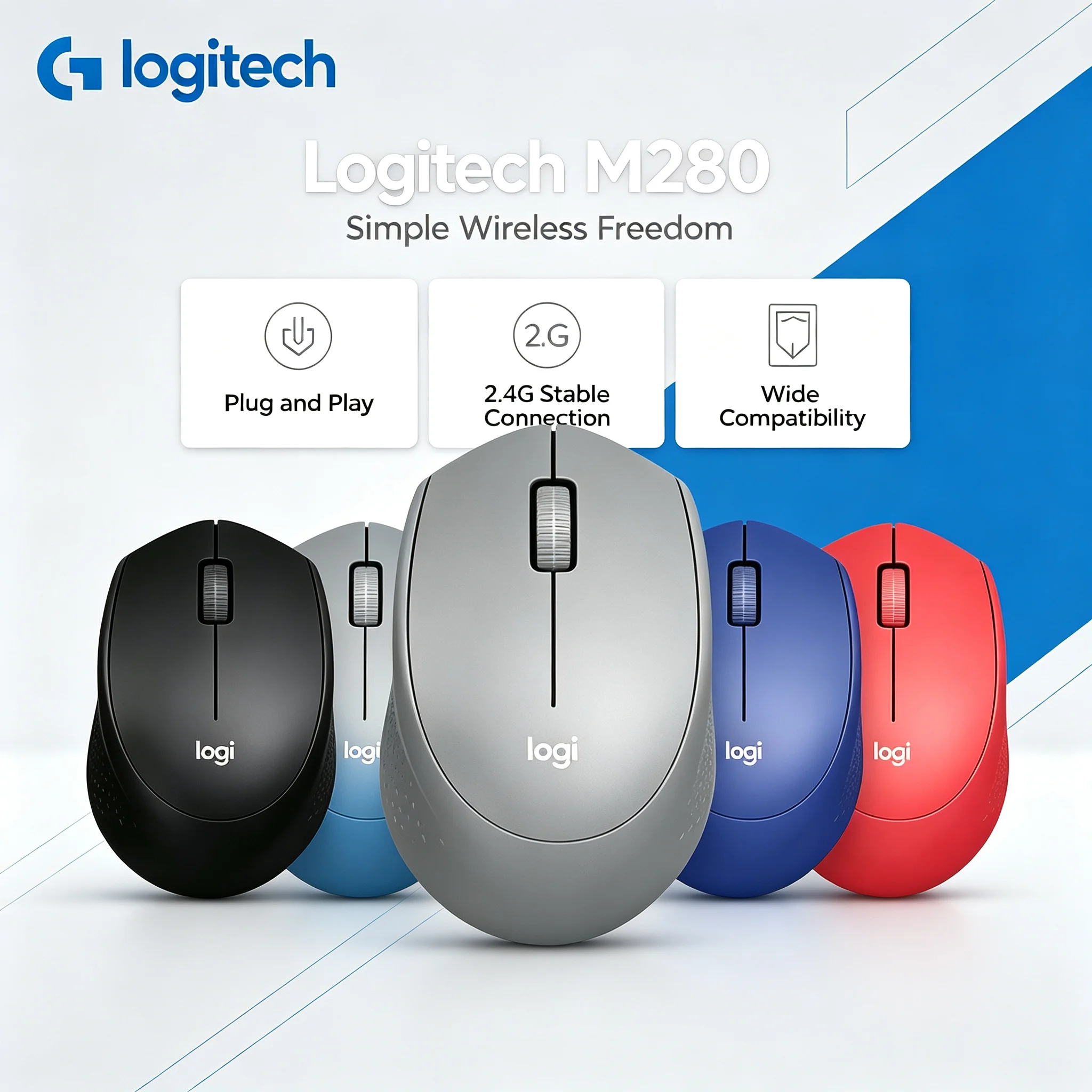 Logitech M280 Wireless Mouse Stable 2.4G Transmission Ergonomic Curved Mice for PC Laptop Daily Work