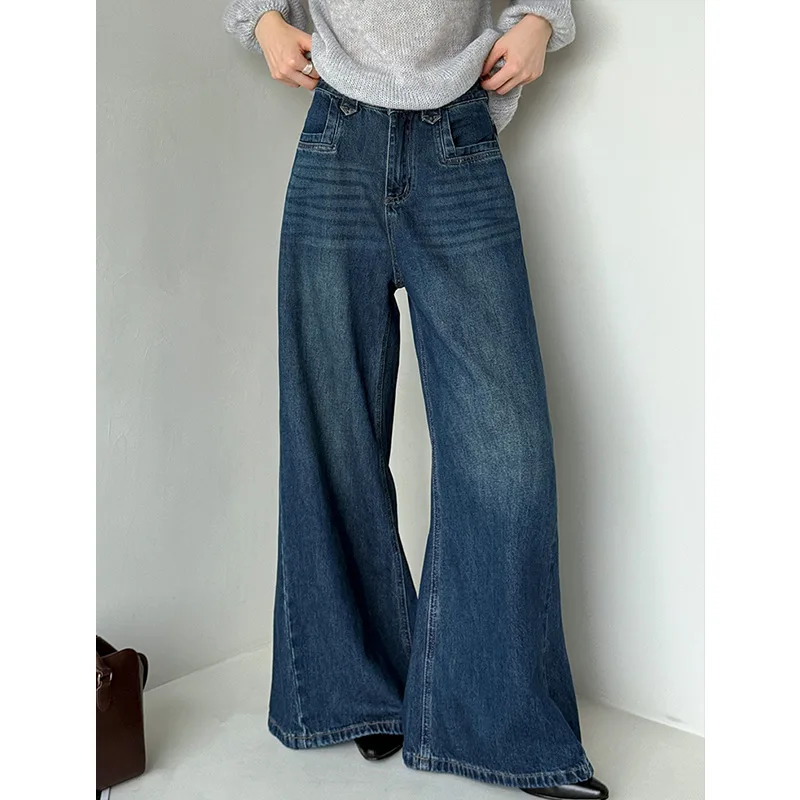 

Early Autumn Women's Wide Leg Jeans, High Waist Loose Size Pants, Slim Look, Large Legs, Straight Legs, and Floor Draping Pants