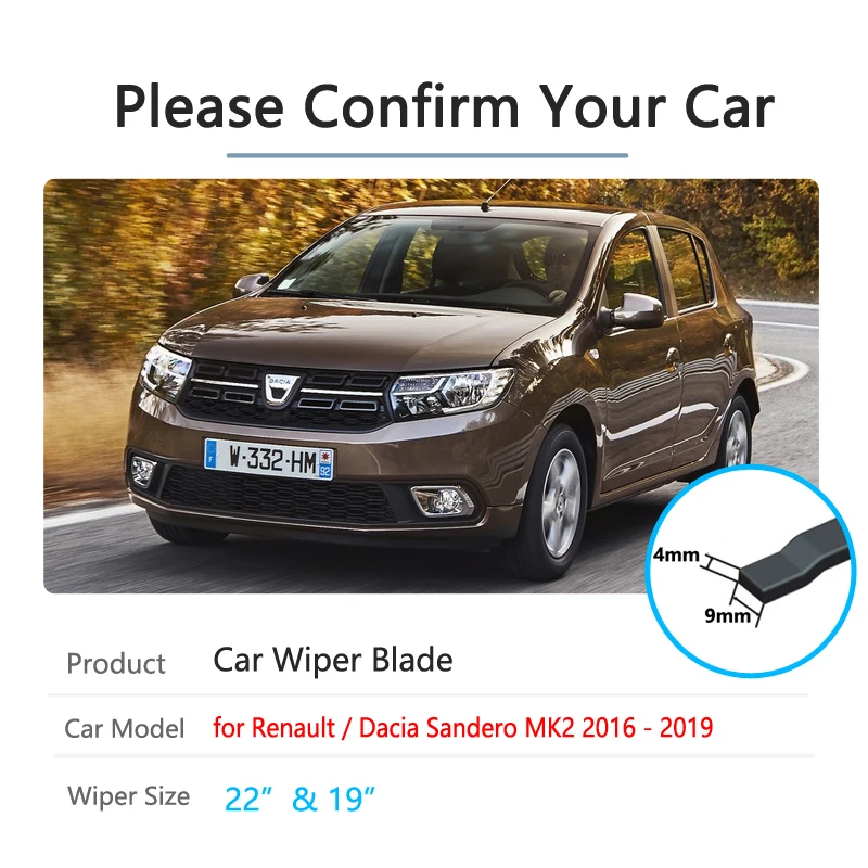 Car Wiper Blade for Dacia Renault Sandero MK 2 2016 2017 2018 2019 Front Window Windscreen Windshield Washer Brusdes Accessories