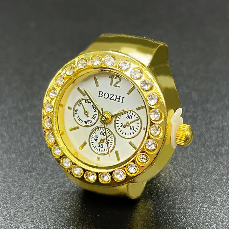 Reloj de cuarzo para dedo, Mini banda elástica pequeña, relojes de aleación, anillos femeninos, reloj de joyería, flor Vintag, anillo de reloj rosa de cuarzo para mujer