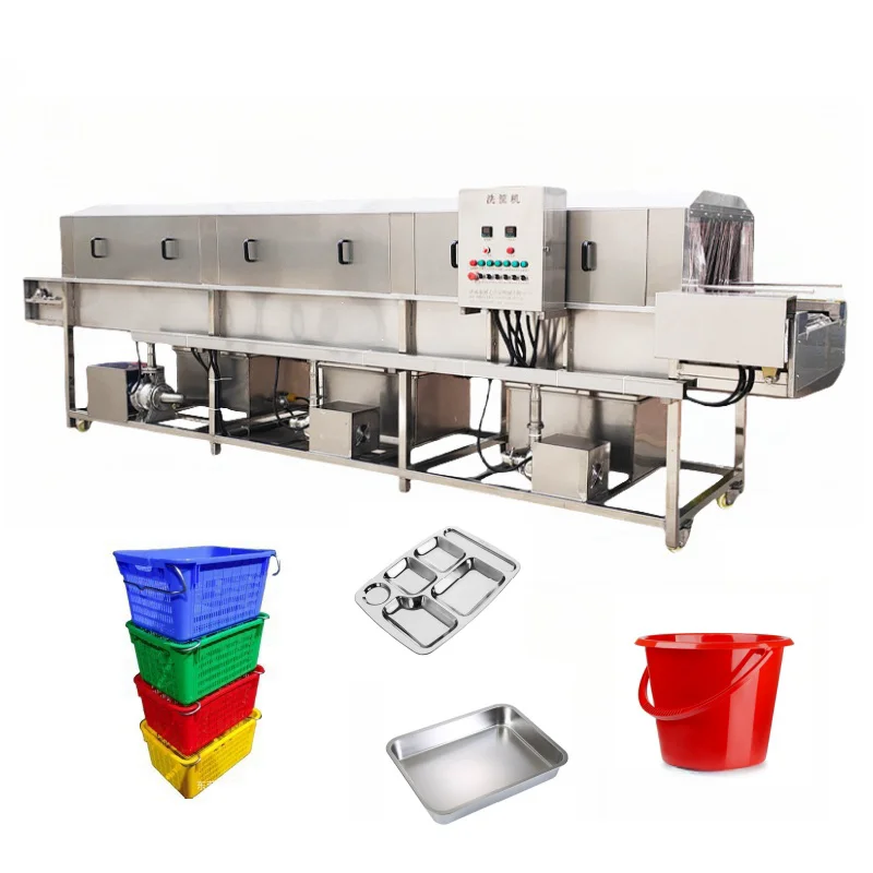 Industrial CE 304sus 500pcs/h Plastic Metal Turnover Crate Pallet Basket Box Washer Chicken  Cage Tray Cleaning Machine