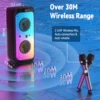 FanFun 500W 大型 Bluetooth スピーカー、LED パーティーライト付きワイヤレススピーカー、マイク 2 個付きカラオケマシン、カラオケスピーカー 3
