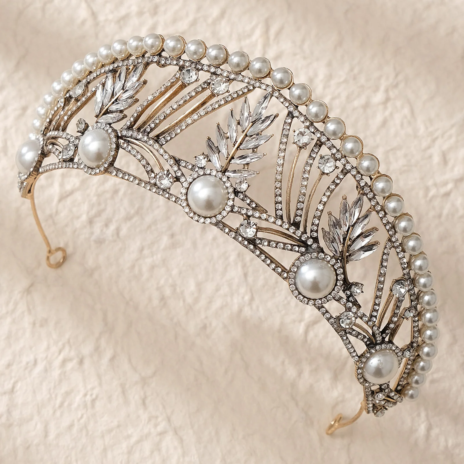 Geometric Full Flash Diamond Hair Crowns Baroque Retro Style Peal Tiaras Elegant Princess Bride Crown Headband Hair Accessories