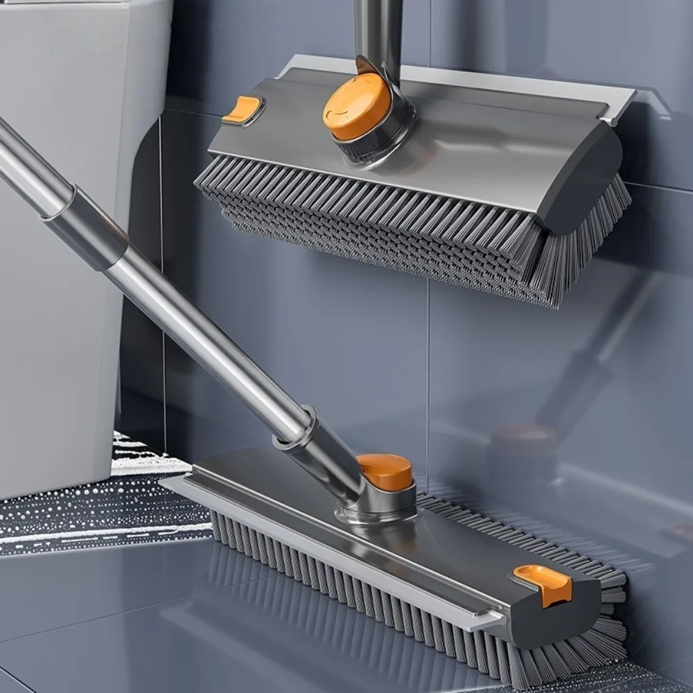 

Stainless Steel Floor Cleaning Brush PP Bristles Long Handle Bathroom Sink Brush Rotatable Silicone Scraper Strip Seam Brush