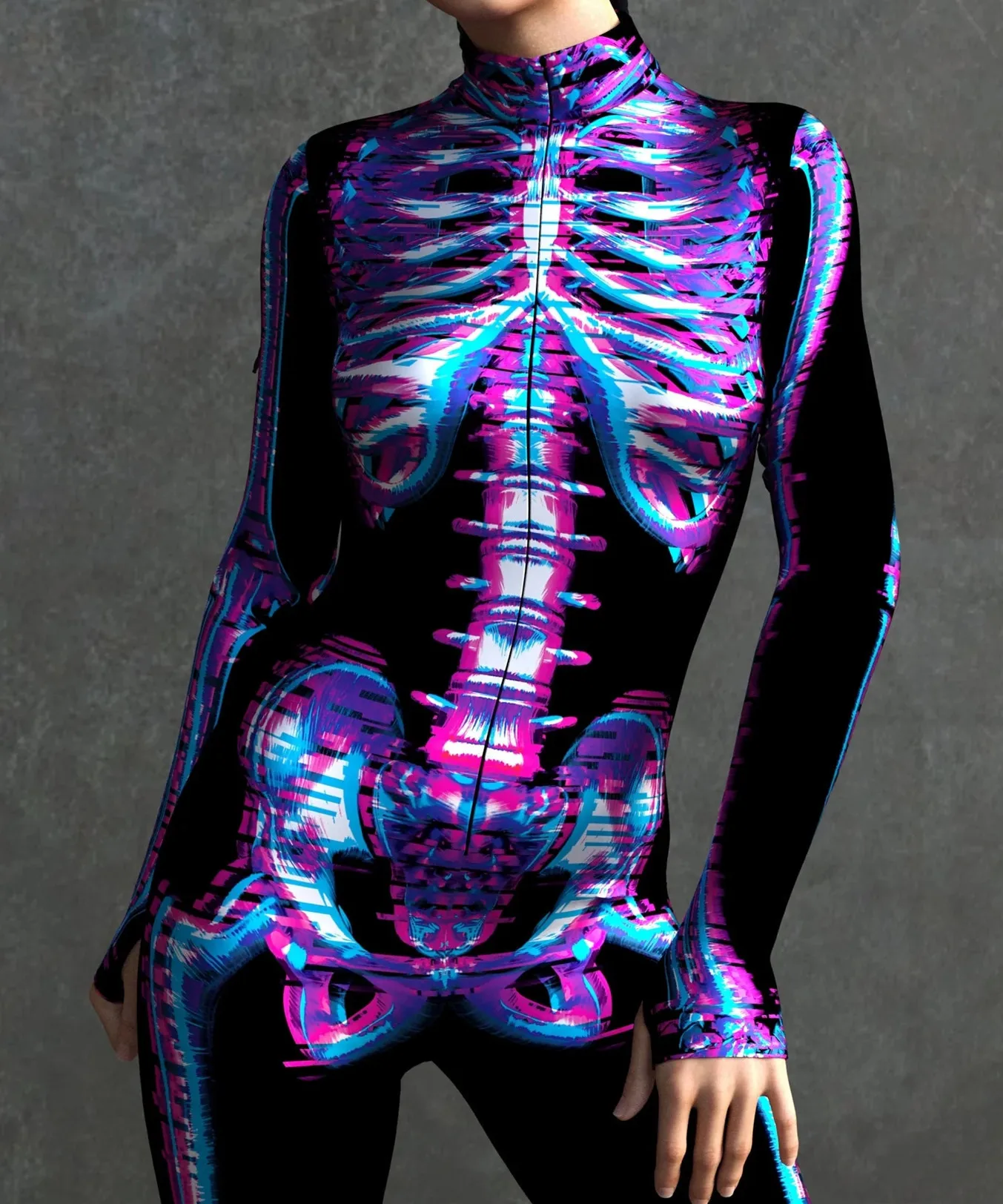 Halloween Skinny Damen Bedruckter Bunter Totenkopf Cosplay Jumpsuit Cyberpunk Zentai Anzug Karnevalsparty Aerial Performance Bodysuits – Detail 8