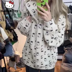 Sanrio Hello Kitty Kawaii 90s Vintage Harajuku Zip Up Hoodie Y 2k Girls Female Anime Zipper Sweatshirt Youthful Woman Clothes