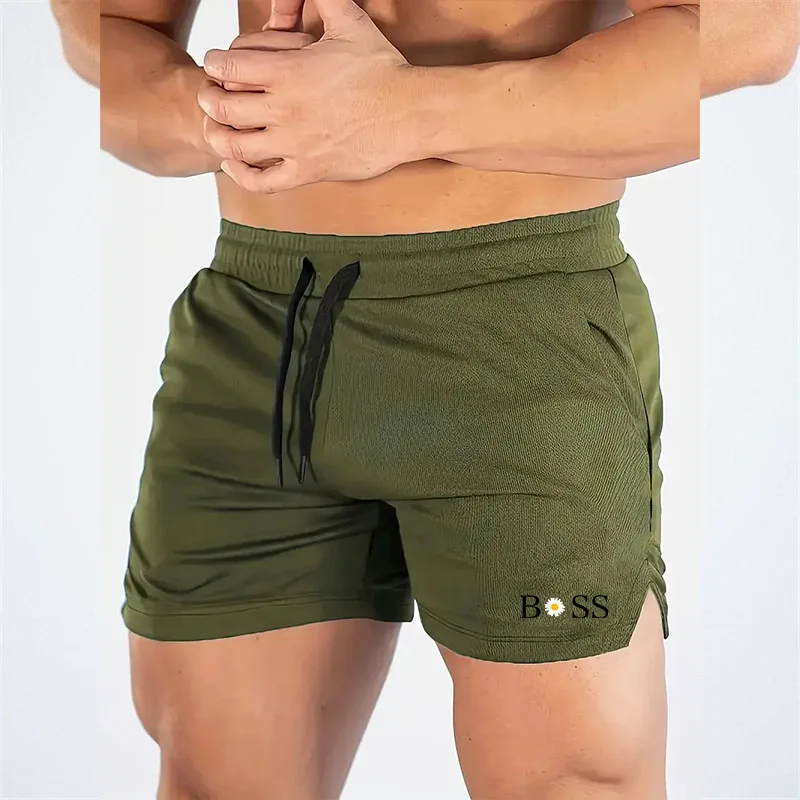 Calções de praia de malha casual masculino, shorts estampa esportiva de secagem rápida, fitness, novo, verão, 2024