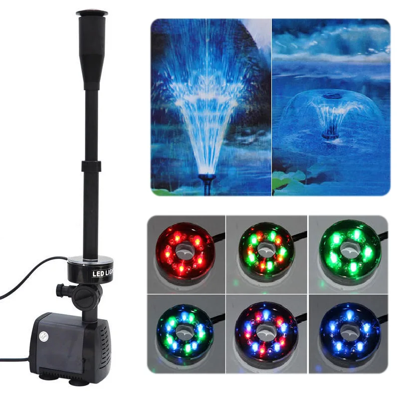 Fish Pond Park Fountain Pump With Led Color Lights Outdoor Oxygen Goldfish Pool Mushroom Bathing Nozzle Submersible Pumps