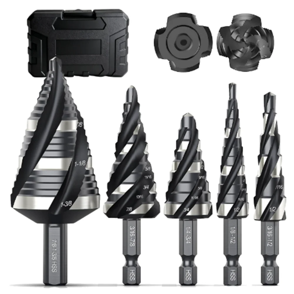 HSS Spiral Step Drill Bit Set Imperial Sizes Hex Shank Hole Cutter with Storage Box for DIY And Professional Use 3